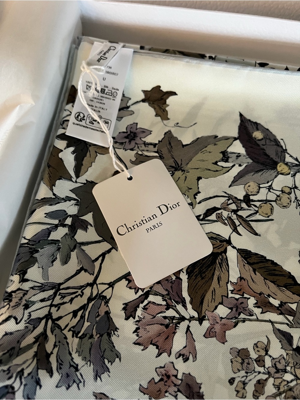 Dior Floral Silk Scarf in Ivory, Taupe, Olive, and Mauve - Picture 8 of 11